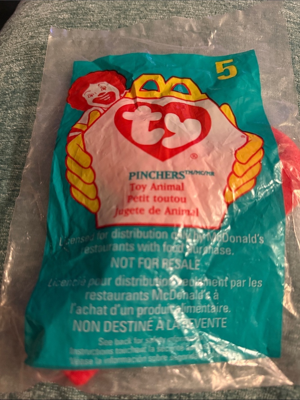 Ty Teenie Beanie Baby PINCHERS the lobster from McDonalds 1998 sealed